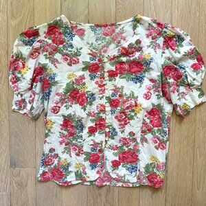 Vintage Puff Sleeve Flower Top